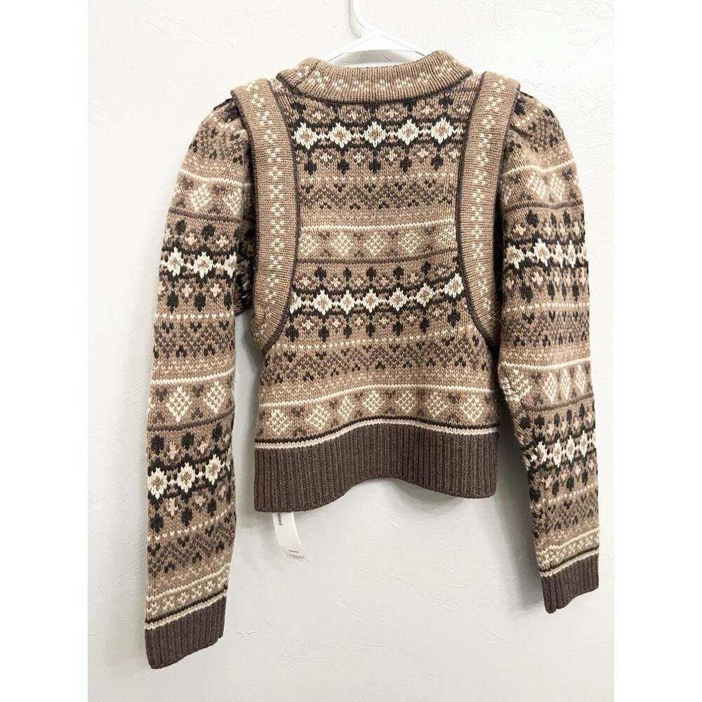 SEA NEW YORK Brown 100% Wool Fair Isle Knit Long Sleeve Sweater Finja sz Small - Picture 10 of 11